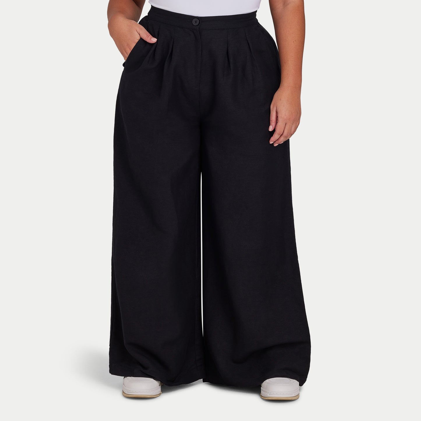 REWEAR Womens Linen Mix Wide Leg Trouser - Black