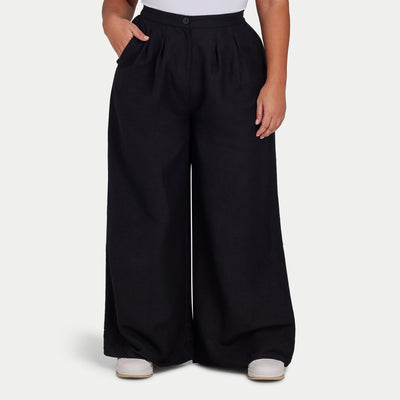 REWEAR Womens Linen Mix Wide Leg Trouser - Black