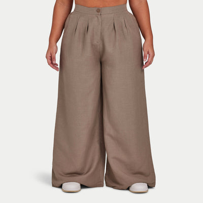 REWEAR Womens Linen Mix Wide Leg Trouser - Marsh Grey