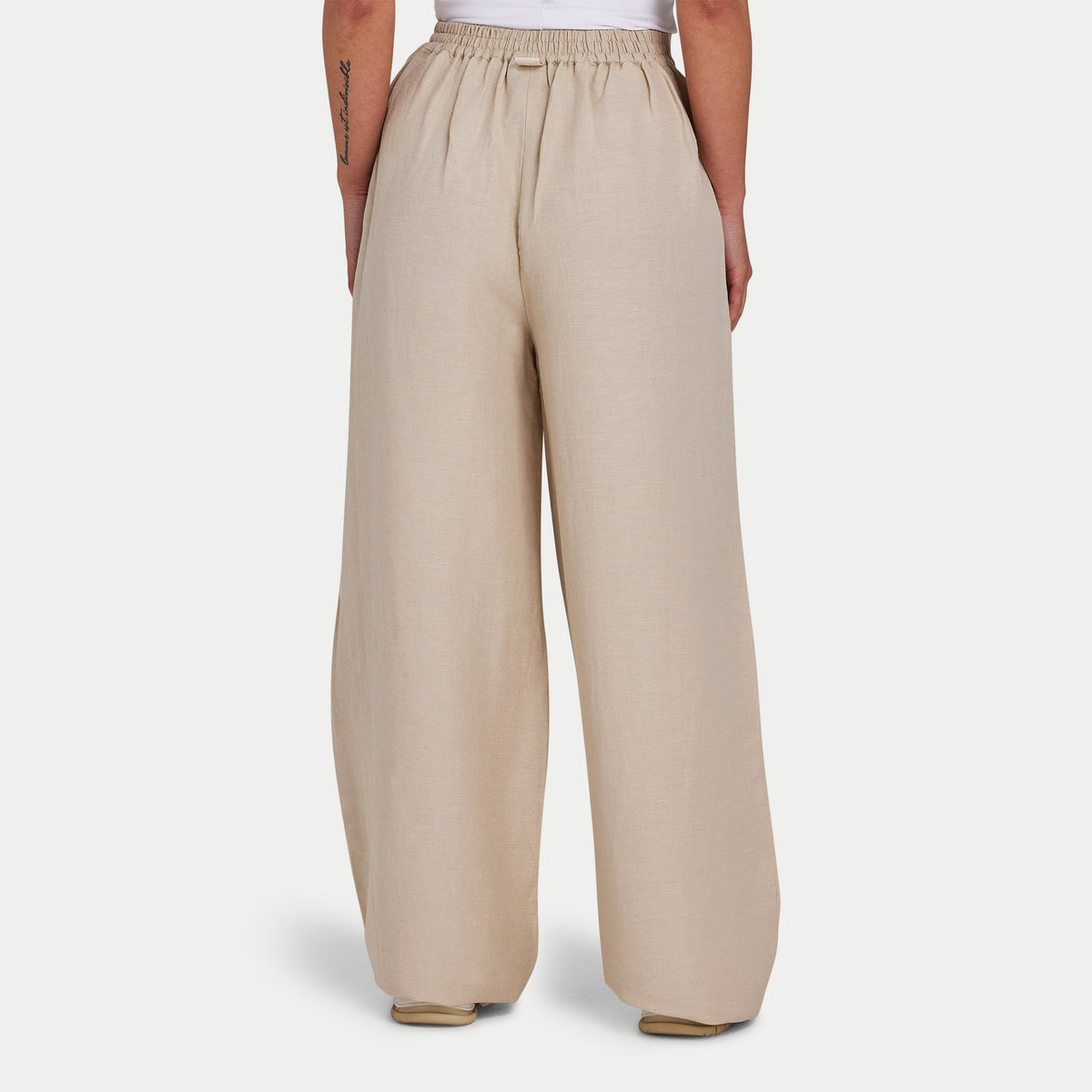 REWEAR Womens Linen Mix Wide Leg Trouser - Oatmeal