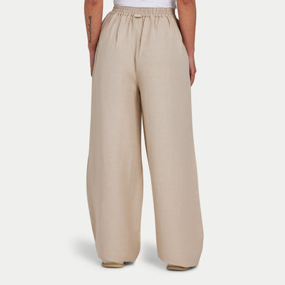 REWEAR Womens Linen Mix Wide Leg Trouser - Oatmeal