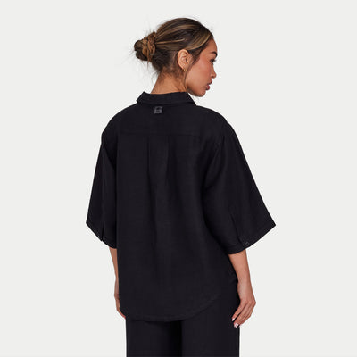 REWEAR Womens Linen Mix Shirt - Black