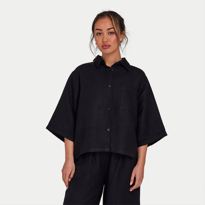 REWEAR Womens Linen Mix Shirt - Black