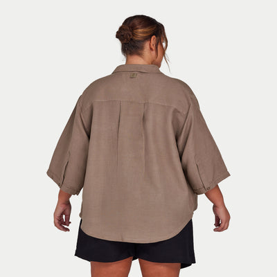 REWEAR Womens Linen Mix Shirt - Marsh Grey