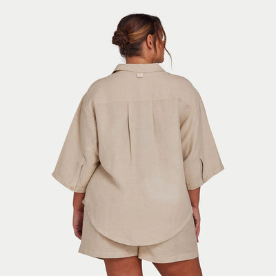 REWEAR Womens Linen Mix Shirt - Oatmeal