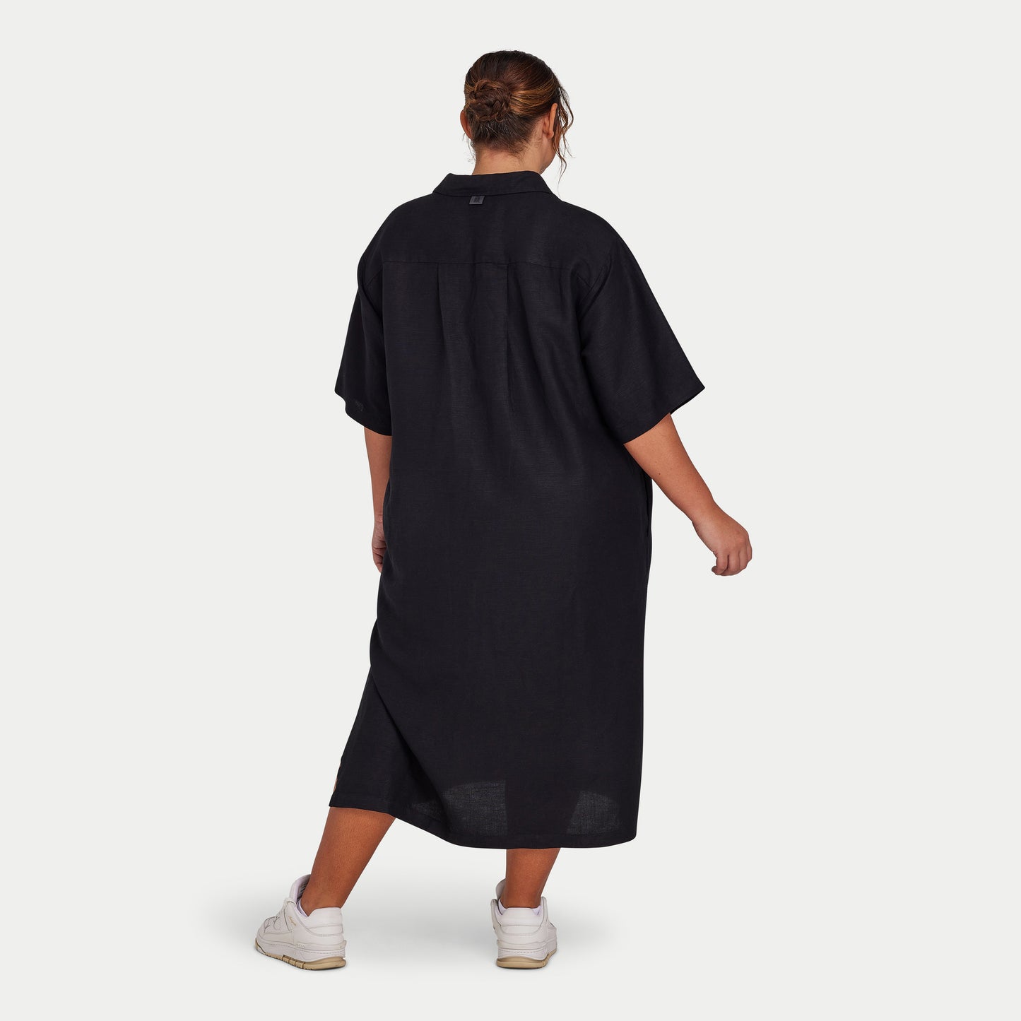 Womens Linen Mix Shirt Dress - Black