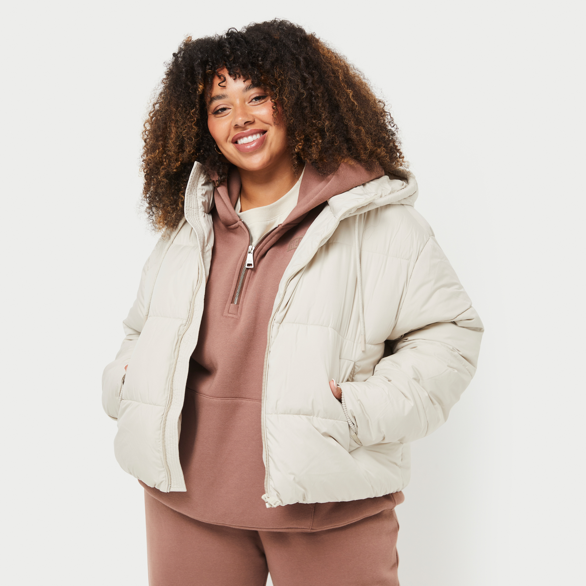 Beige puffer 2025 jacket women's