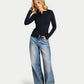 Womens Essential Long Sleeve Button Top