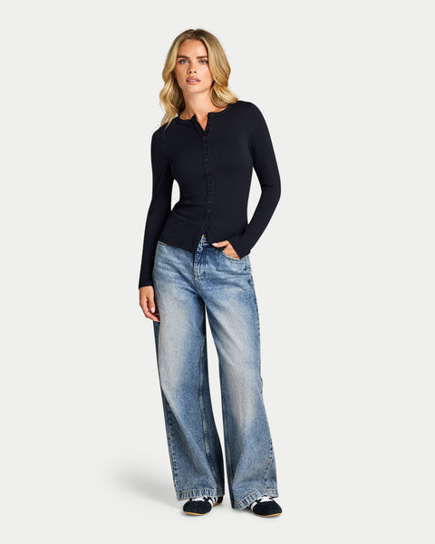 Womens Essential Long Sleeve Button Top