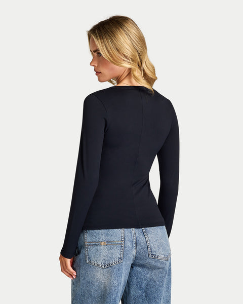 Womens Essential Long Sleeve Button Top