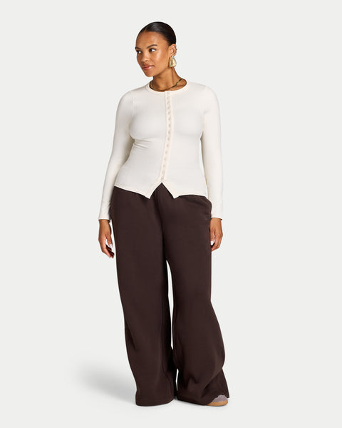 Womens Essential Long Sleeve Button Top