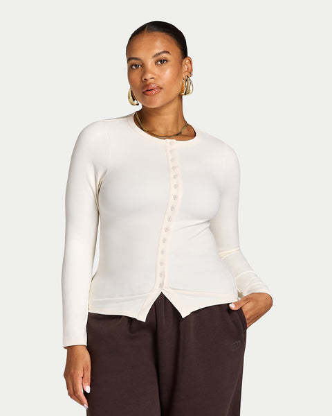Womens Essential Long Sleeve Button Top