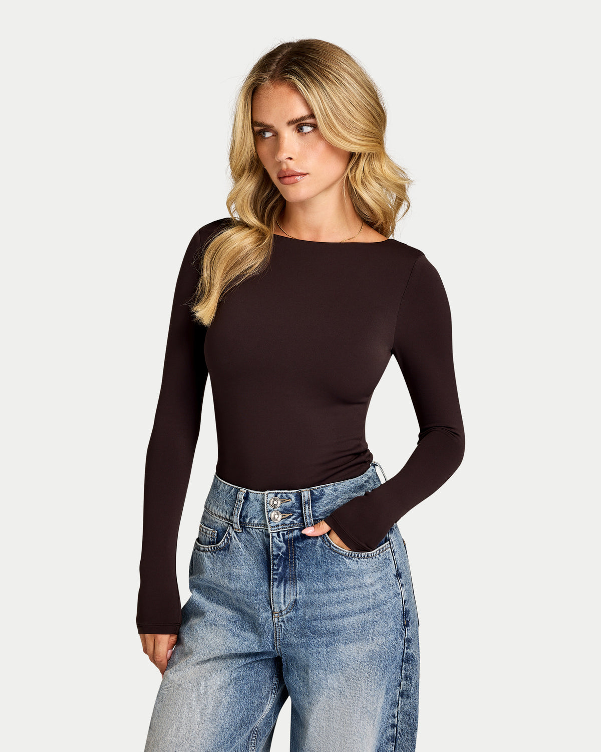 Womens Essential Dual Wear Long Sleeve Top