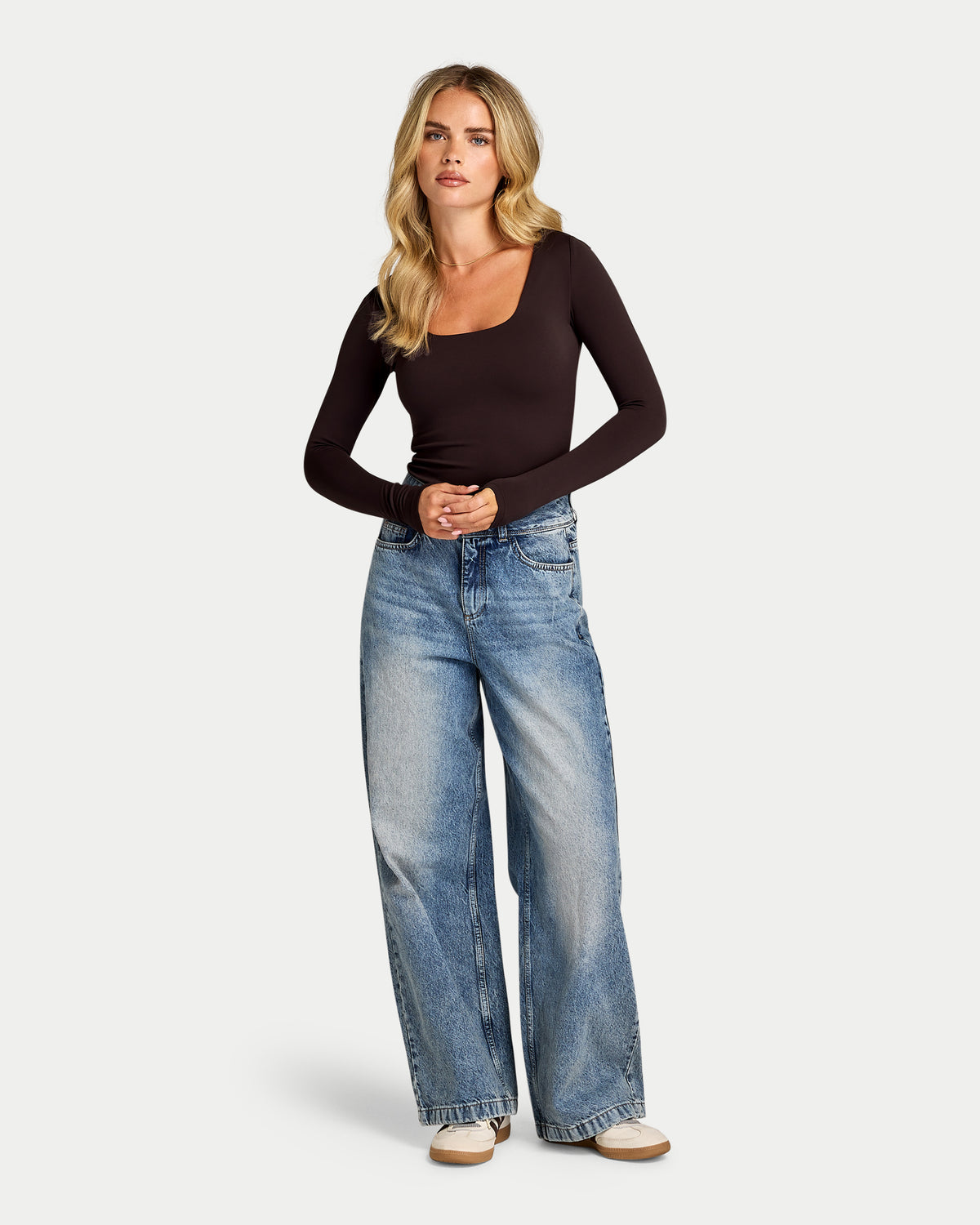 Womens Essential Dual Wear Long Sleeve Top