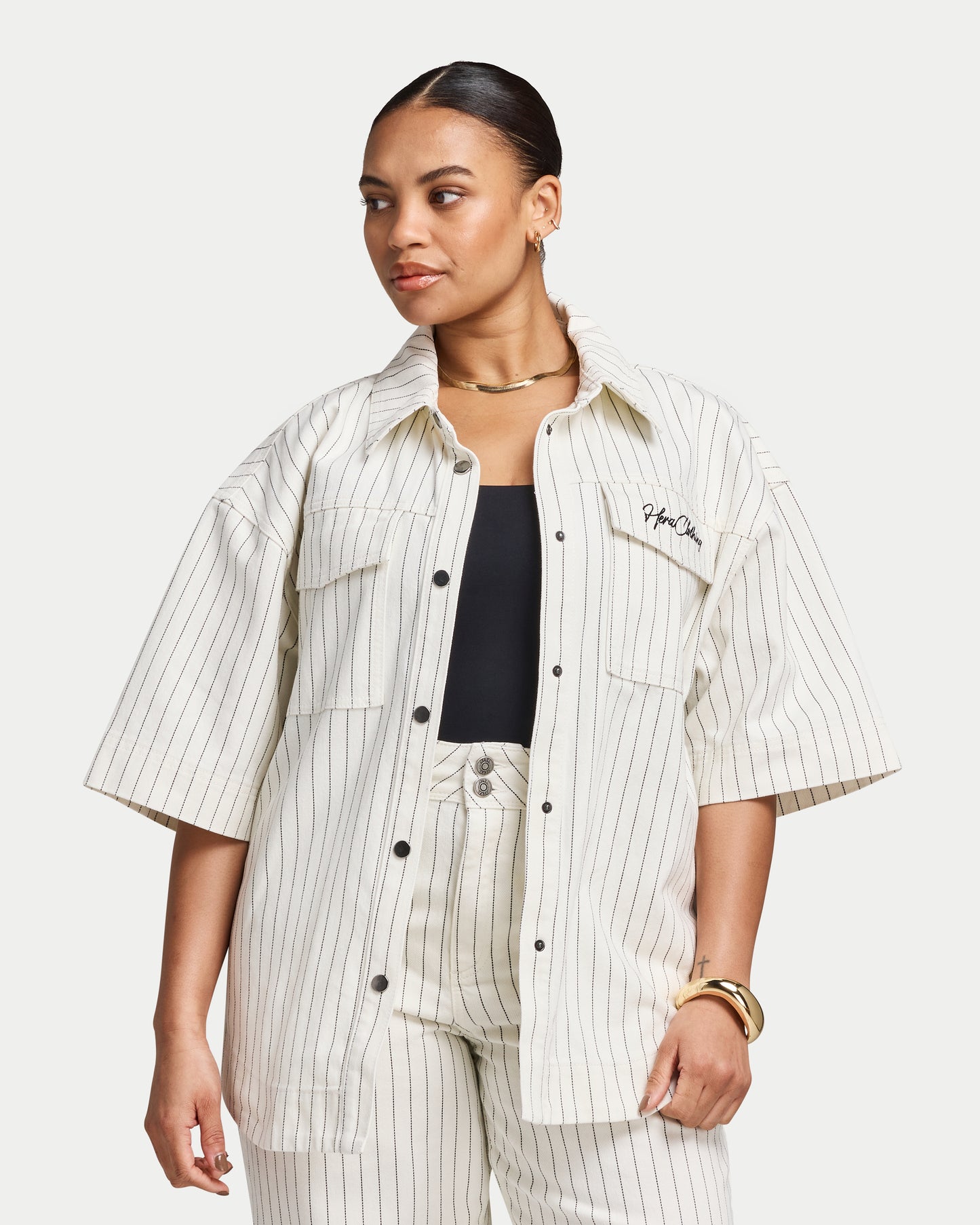 Womens Denim Short Sleeve Shirt