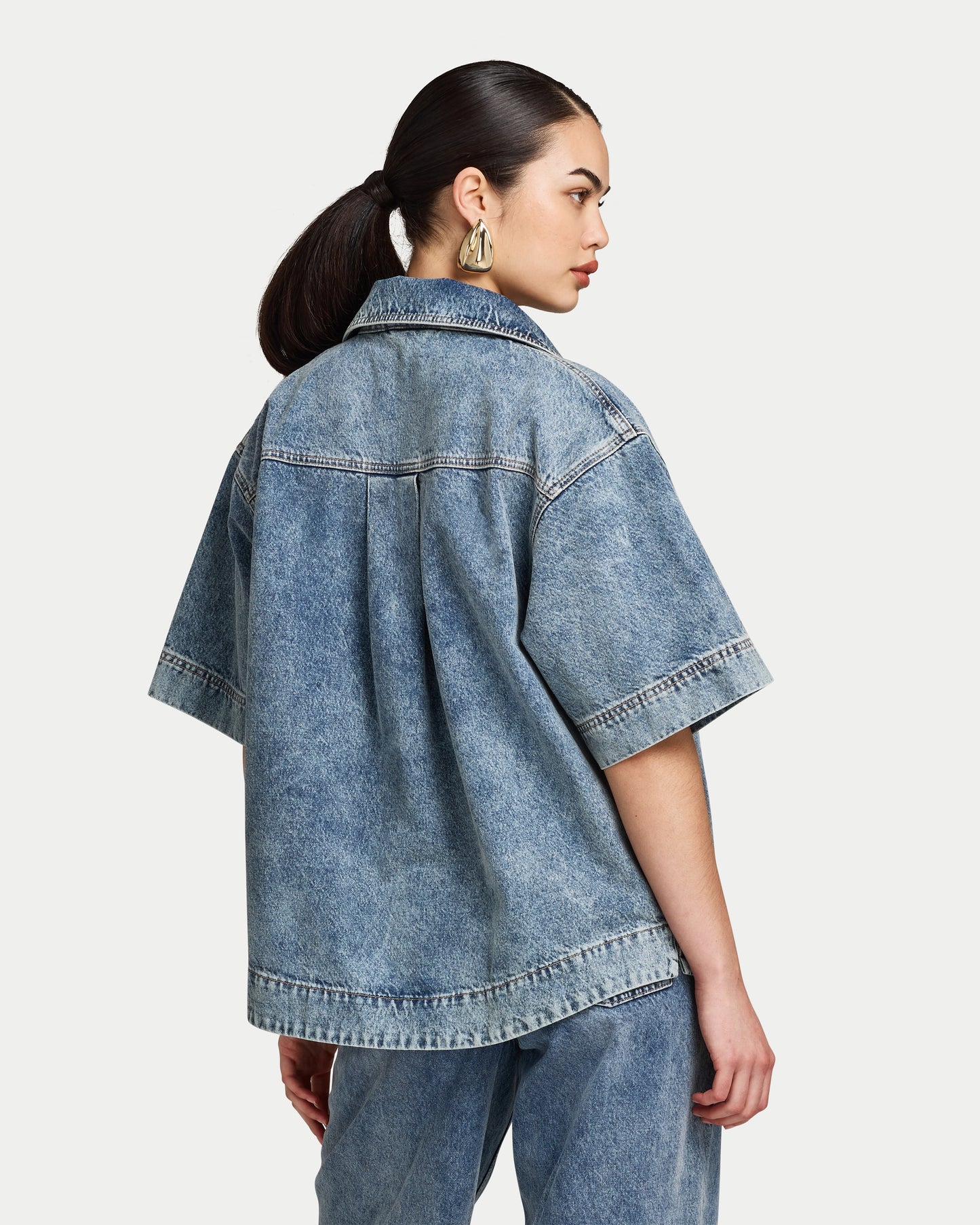 Womens Denim Short Sleeve Shirt