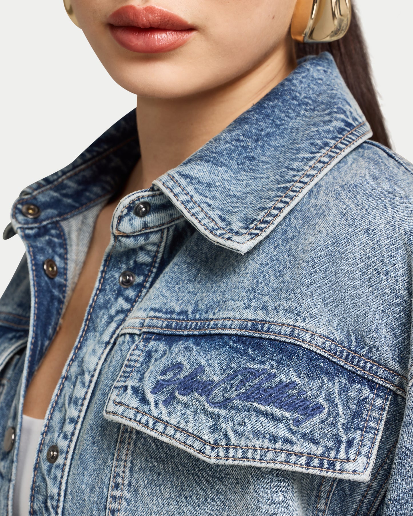 Womens Denim Short Sleeve Shirt