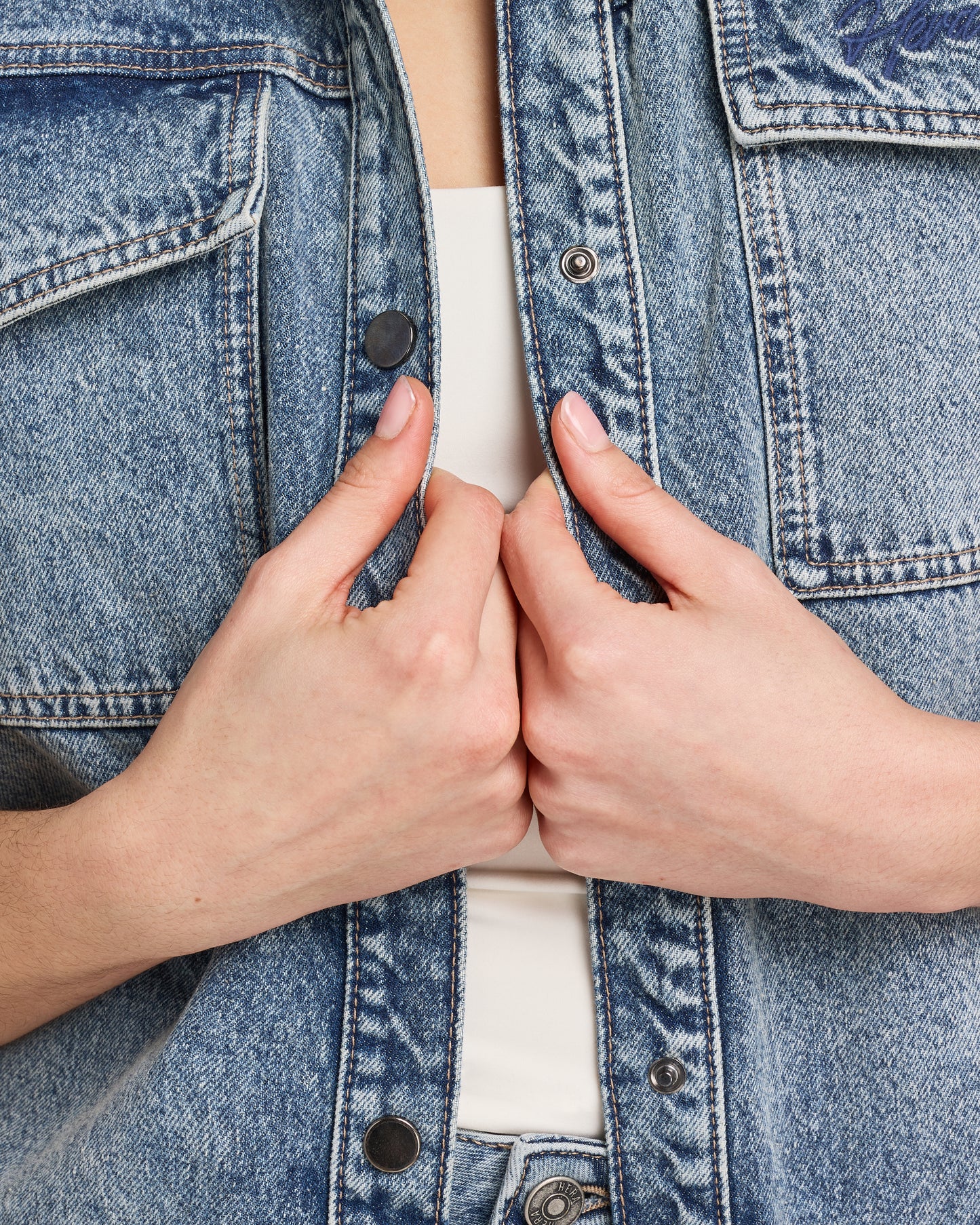 Womens Denim Short Sleeve Shirt