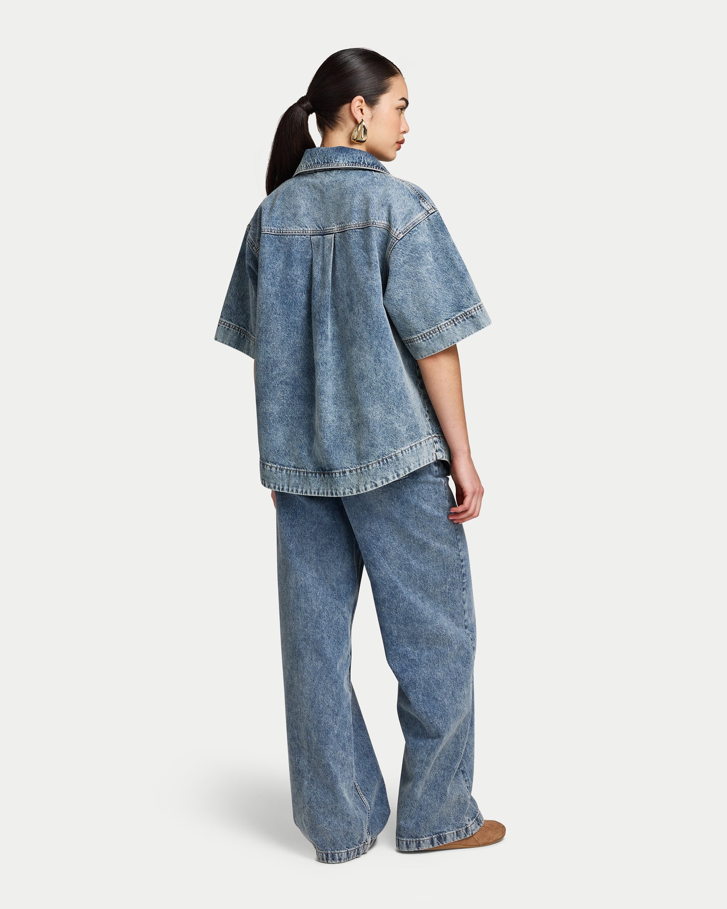 Womens Denim Short Sleeve Shirt
