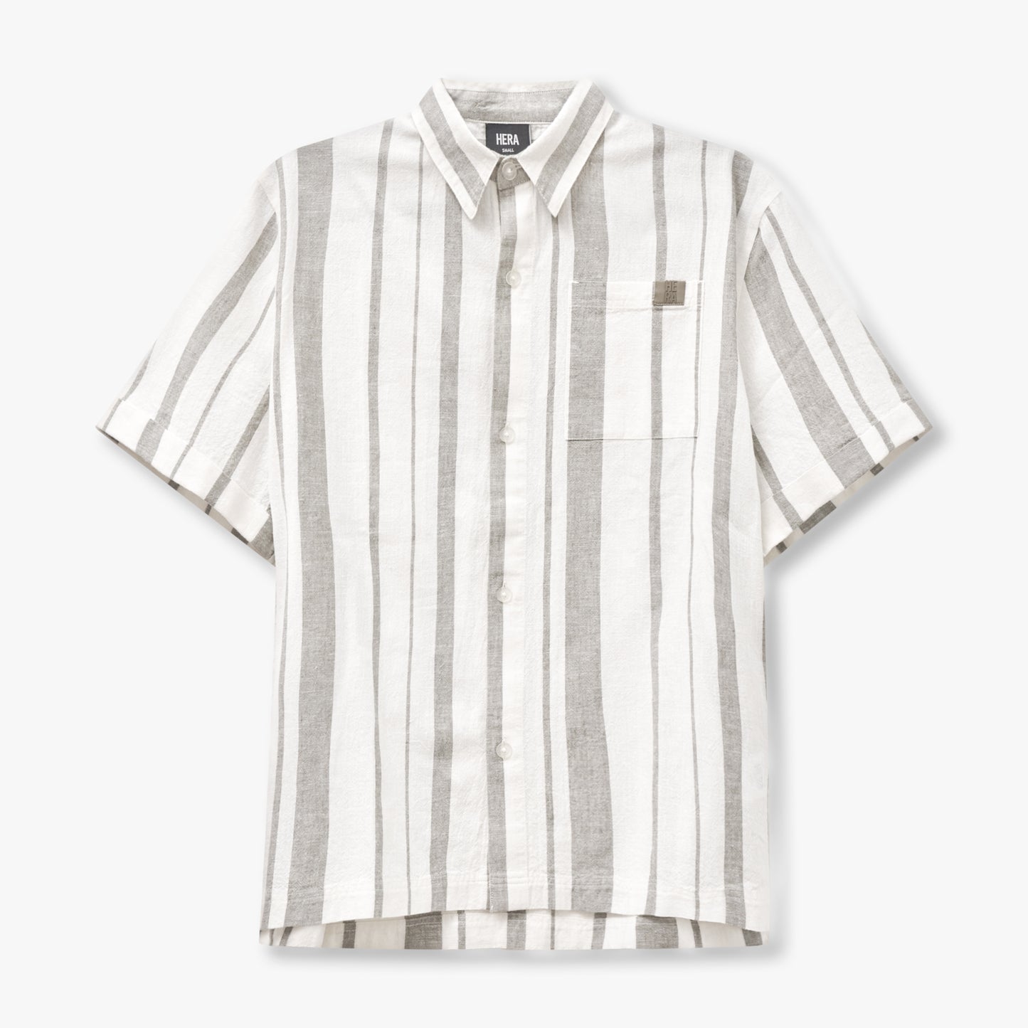 Mens Linen Mix Shirt - Off White & Grey Green Stripe