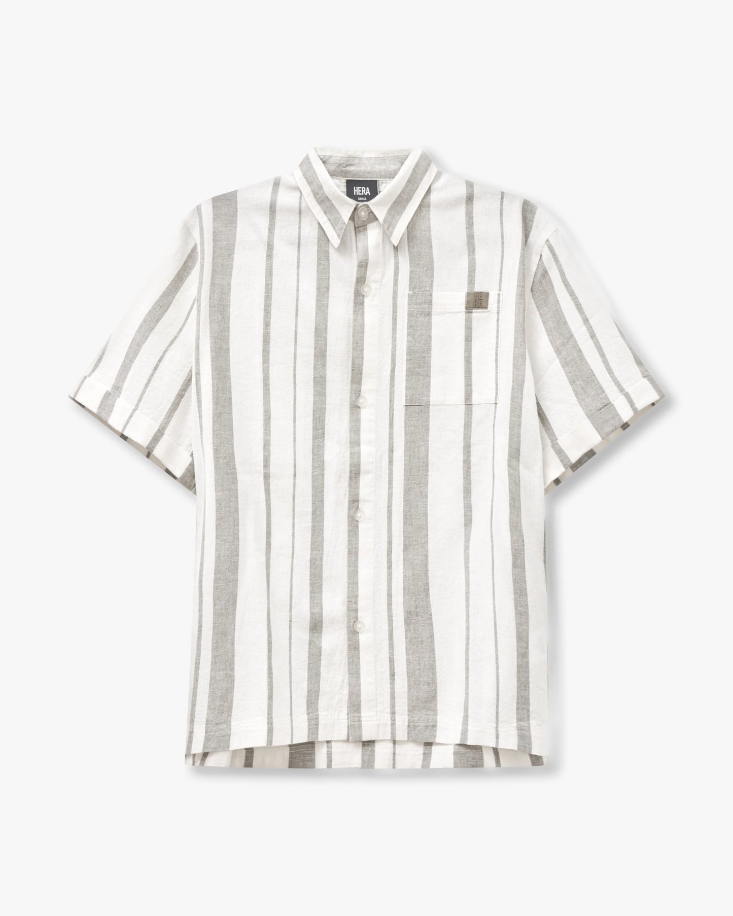 قميص رجالي كتان ميكس - أوف وايت ورمادي أخضر مخطط