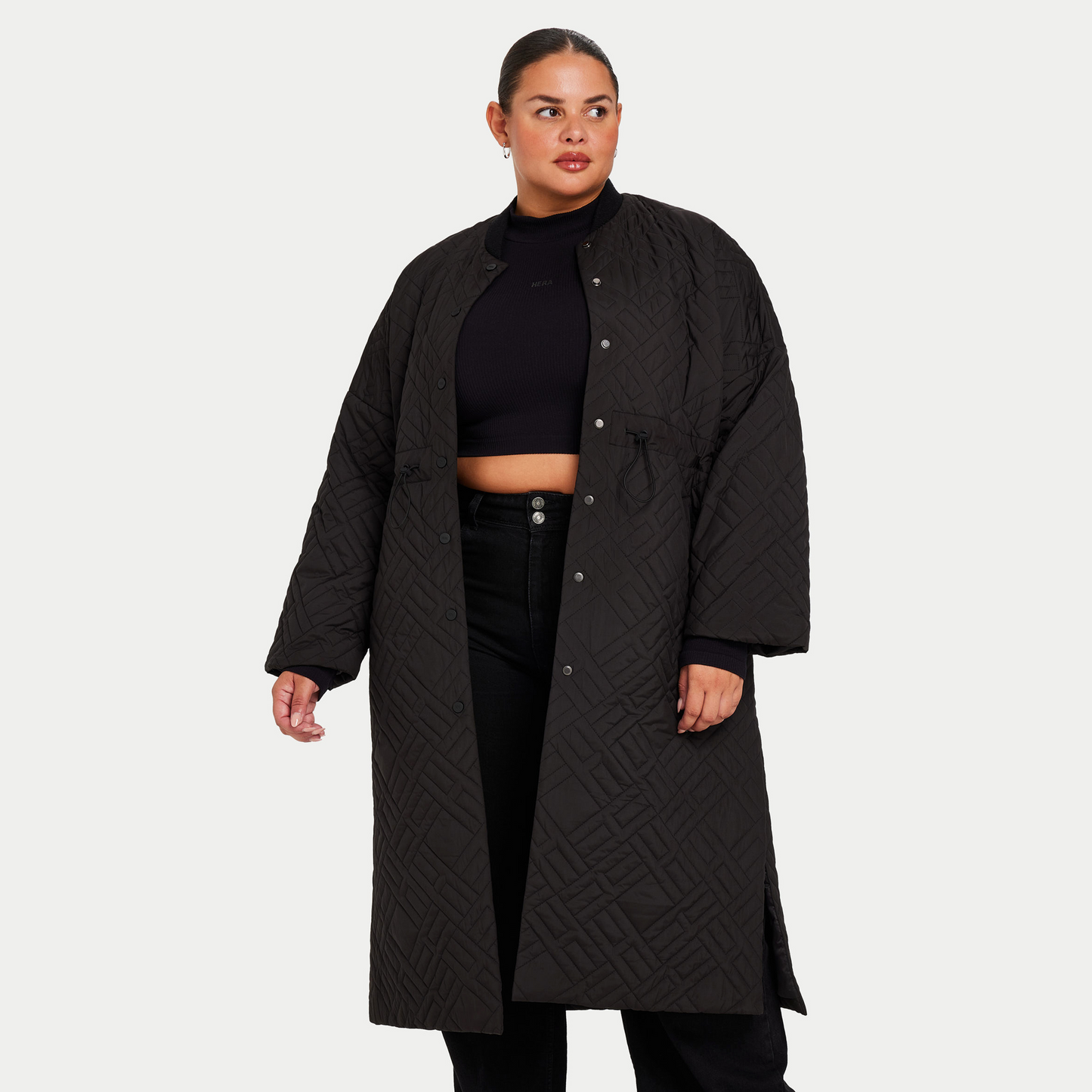 Womens Longline Puffer Jacket - Black