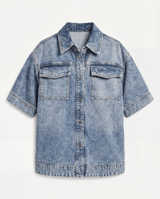 Womens Denim Short Sleeve Shirt