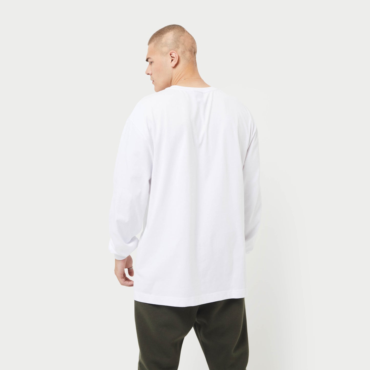 Mens Label Long Sleeve Oversized T-Shirt - White
