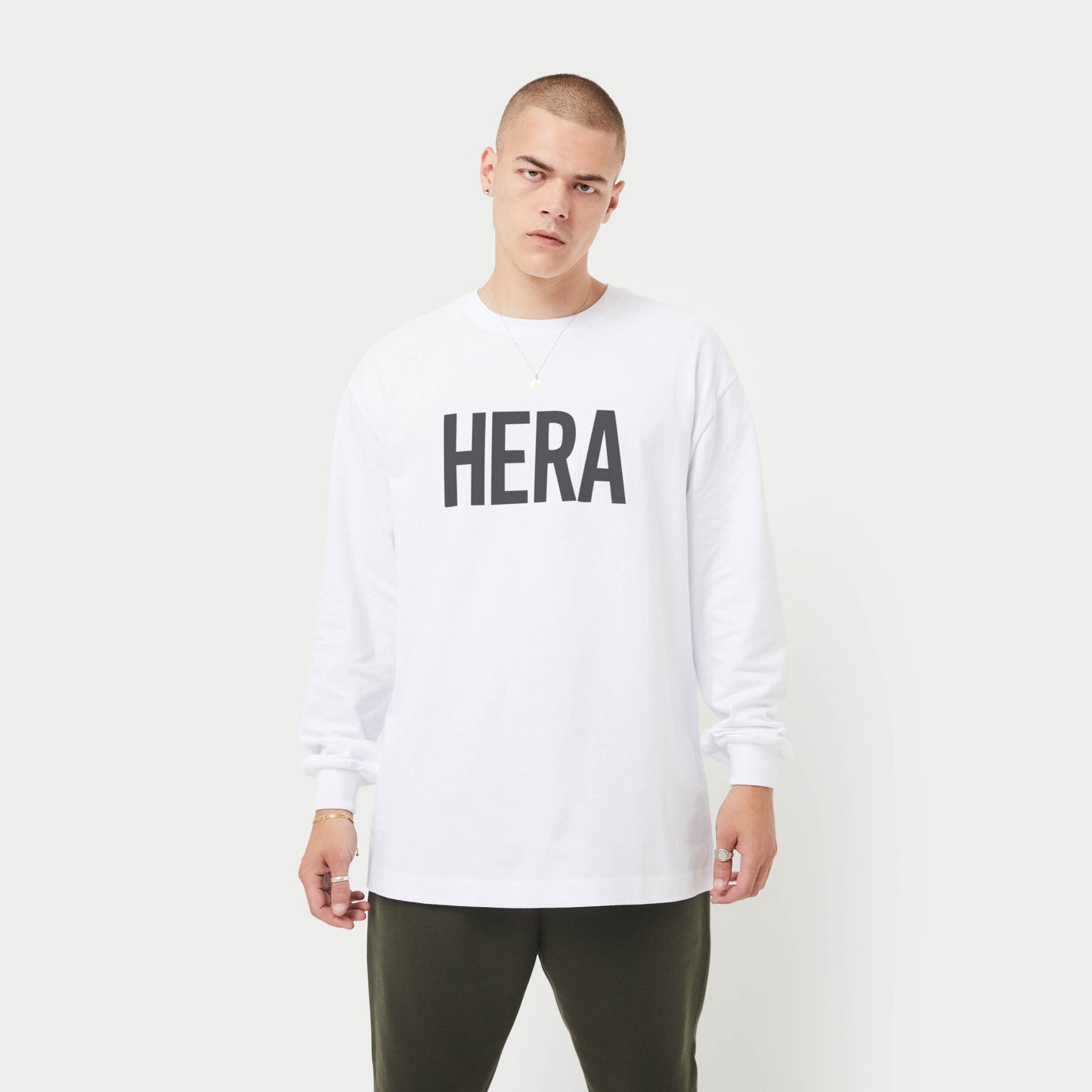 Mens Label Long Sleeve Oversized T-Shirt - White
